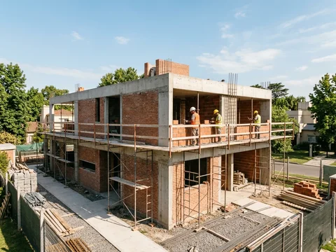 Vivienda en construcción con andamios